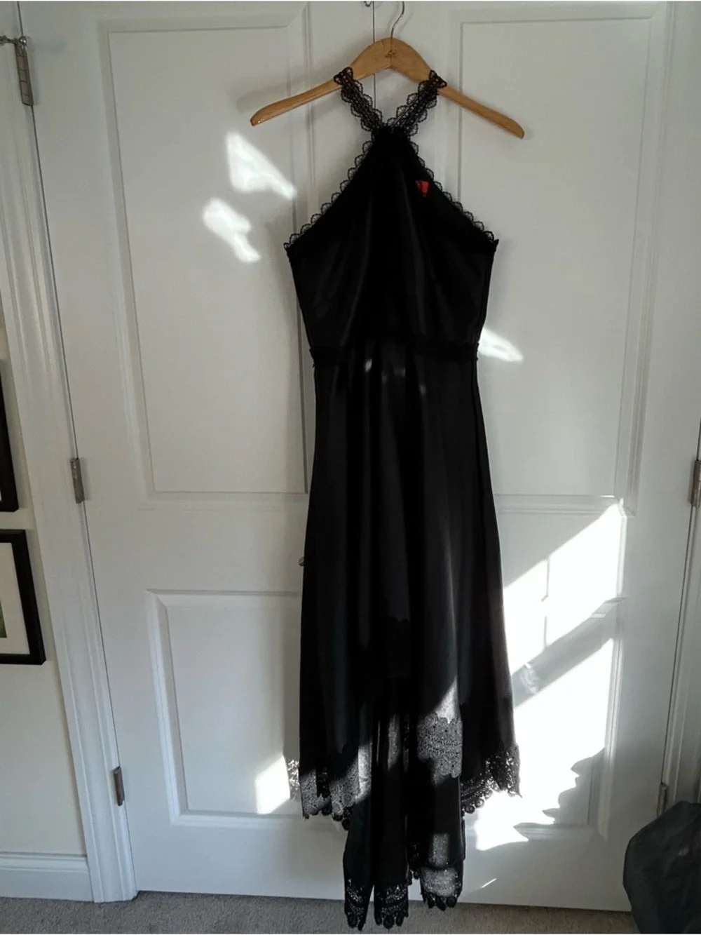 Monique Lhuillier ML Evening Hi-Low Black Mikado Gown halter lace - Picture 4 of 10